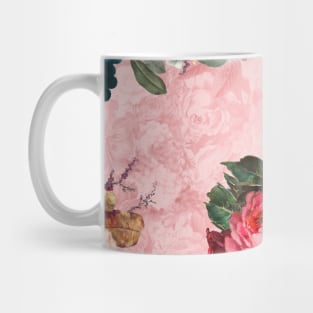 Elegant Vintage flowers and roses garden shabby chic, vintage botanical, pink floral pattern pink artwork over a Mug